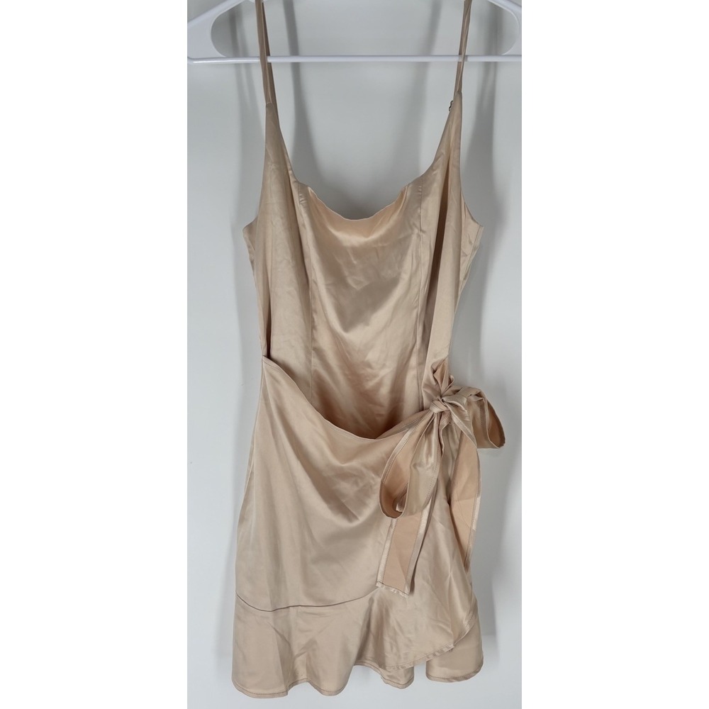 Princess Polly Cottage Hill Wrap Mini Dress Sz 2 Champagne Satin Graduation